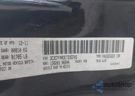 2012 Fiat 500 Pop z USA, uszkodzony, nr VIN 3C3CFFAR3CT233703